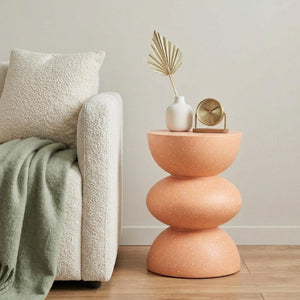 18 Inch Faux Terrazzo Round Accent Table Terra Cotta Pedestal Base Living Room