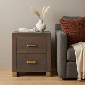 25 Inch Espresso Finished Wood End Table with Dual Storage Drawers for Living Room