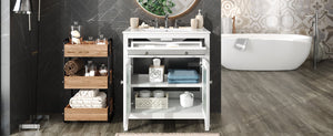 English Elm Christopher Knight Home® - 30" Bathroom Vanity with Ceramic Sink, Solid Wood Legs, Adjustable Shelf, Tip-Out Tray, Soft-Close Hinges, Silver Knobs, Moisture-Resistant Finish White N817P286250W