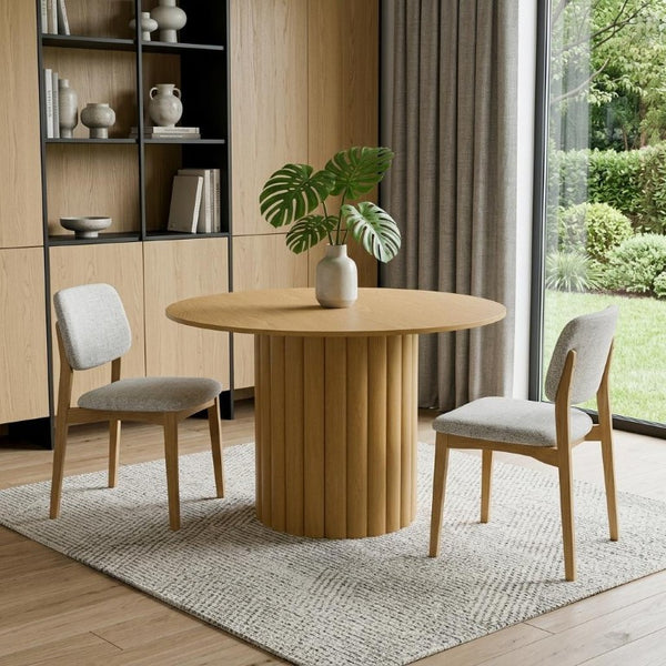46 Inch Solid Wood Round Dining Table with Pedestal Base for Cozy Kitchen Gatherings