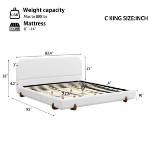 English Elm Unique White Fabric Upholstered California King Bed with Solid Rubberwood Legs N769C460502W