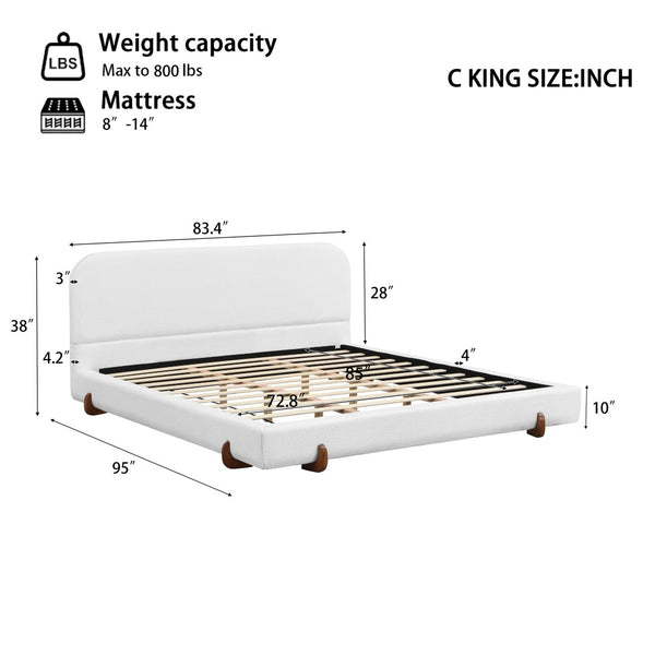 English Elm Unique White Fabric Upholstered California King Bed with Solid Rubberwood Legs N769C460502W