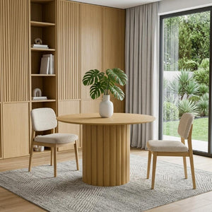 46 Inch Solid Wood Round Dining Table with Pedestal Base for Casual Gatherings