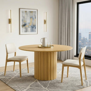 52 Inch Solid Wood Round Dining Table with Pedestal Base for Elegant Gatherings