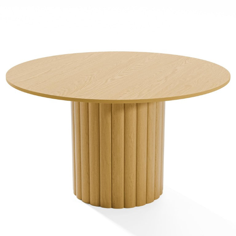 HomeRoots 52 Inch Solid Wood Round Dining Table with Pedestal Base for Elegant Gatherings 720986