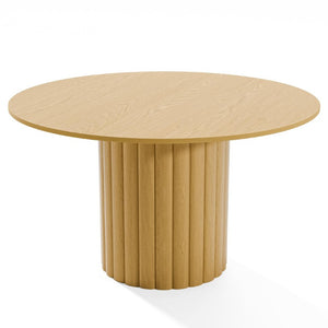 HomeRoots 52 Inch Solid Wood Round Dining Table with Pedestal Base for Elegant Gatherings 720986