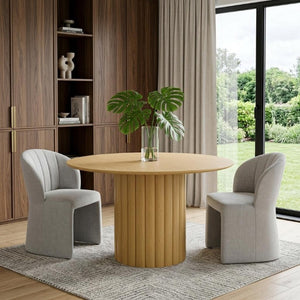 52 Inch Solid Wood Round Dining Table with Pedestal Base for Gatherings