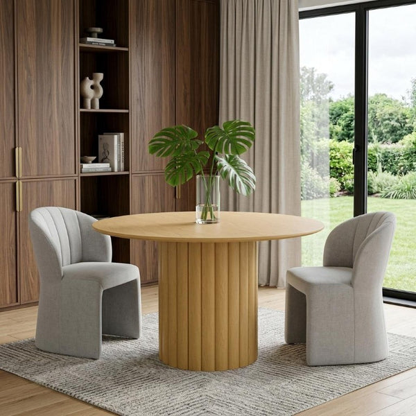 52 Inch Solid Wood Round Dining Table with Pedestal Base for Gatherings