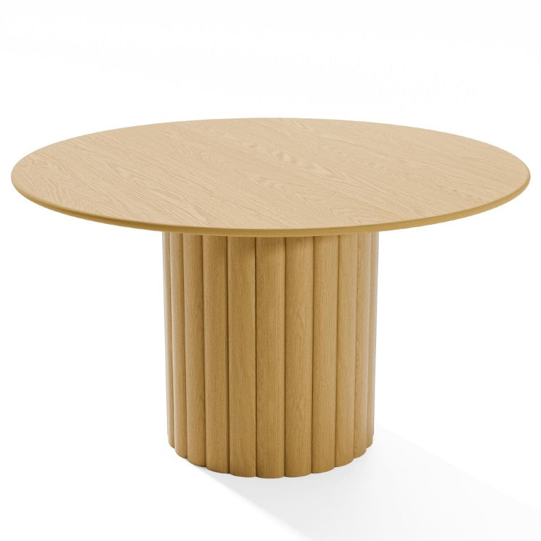 HomeRoots 52 Inch Solid Wood Round Dining Table with Pedestal Base for Gatherings 720987