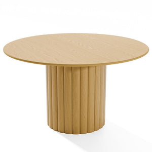 HomeRoots 52 Inch Solid Wood Round Dining Table with Pedestal Base for Gatherings 720987