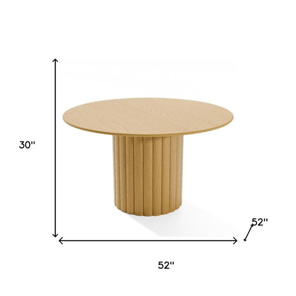 52 Inch Solid Wood Round Dining Table with Pedestal Base for Gatherings