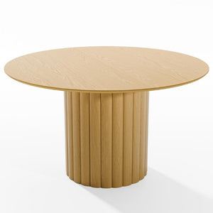 HomeRoots 52 Inch Solid Wood Round Dining Table with Pedestal Base for Casual Gatherings 720988