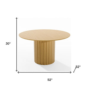 52 Inch Solid Wood Round Dining Table with Pedestal Base for Casual Gatherings
