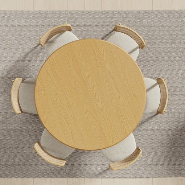 52 Inch Solid Wood Round Dining Table with Pedestal Base for Farmhouse Kitchens