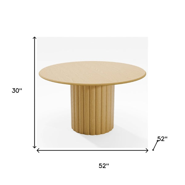 52 Inch Solid Wood Round Dining Table with Pedestal Base for Farmhouse Kitchens