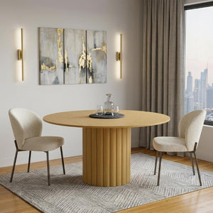 60 Inch Solid Wood Round Dining Table with Pedestal Base for Family Gatherings