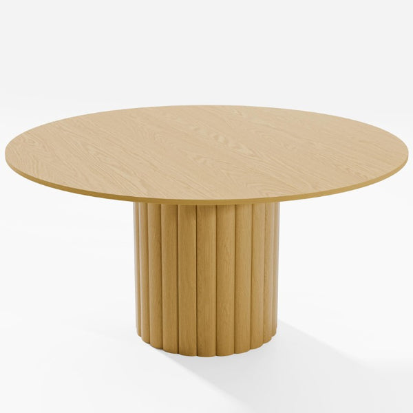 60 Inch Solid Wood Round Dining Table with Pedestal Base for Family Gatherings