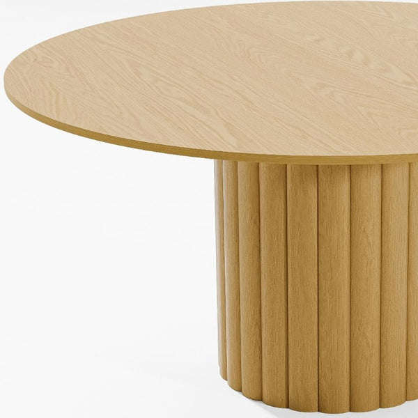 60 Inch Solid Wood Round Dining Table with Pedestal Base for Family Gatherings