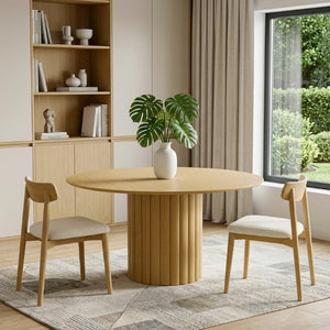 60 Inch Solid Wood Round Dining Table with Pedestal Base for Family Gatherings