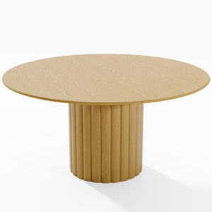 60 Inch Solid Wood Round Dining Table with Pedestal Base for Family Gatherings
