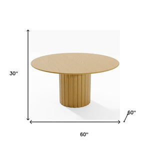 60 Inch Solid Wood Round Dining Table with Pedestal Base for Family Gatherings