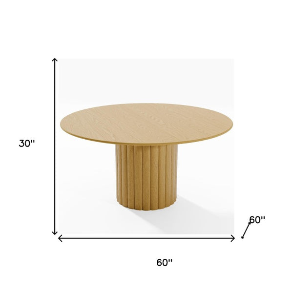 60 Inch Solid Wood Round Dining Table with Pedestal Base for Family Gatherings