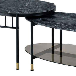 English Elm Silas 2-Piece Nesting Coffee Tables with Faux Marble Engineered Stone Tops, Black Metal Frame Durable B2726P251663