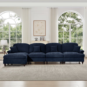English Elm Classic Three Seater Modular L-Shaped Sectional Sofa With Flared Arms, Ruffled Skirts & Ottoman W3041S00261