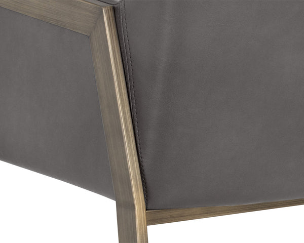 Sunpan Bernadette Dining Armchair – Elegant Design with Antique Brass Frame and Durable Faux Leather Upholstery Kendall Grey