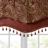 Madison Park Aubrey Traditional Jacquard Window Rod Pocket Valance With Beads MP41-4991 Burgundy