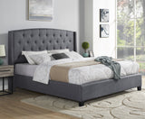 Nantarre Fabric Button Tufted Wingback Upholstered Bed With Nail Head Trim, Gray