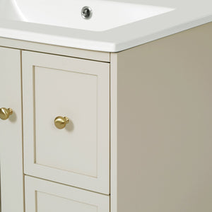 English Elm 24" Modern Wall-Mount Bathroom Vanity with Ceramic Sink, Glass Door Cabinet, 2 Drawers, Soft-Close Beige N710P286704Y