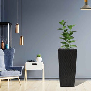 English Elm Pack of 2 Tall Square Faux Rattan Outdoor Planters with Auto Watering Patio Porch Set Black W3213P311468