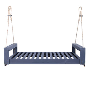 English Elm TOPMAX Twin Size Porch Swing Bed Crafted from Durable Acacia Wood with 400lb Capacity and Hemp Ropes Gray N717P210135E