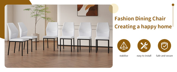 English Elm Luxury Modern Dining Chair Set Of 6 - White Pu With Black Metal Legs, Ergonomic Comfort & Style W1151P282703