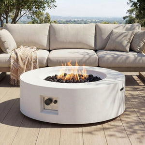 English Elm Lightweight Concrete Round Fire Pit 50000 Btu Propane Patio Gathering Focal Point N772P390497W