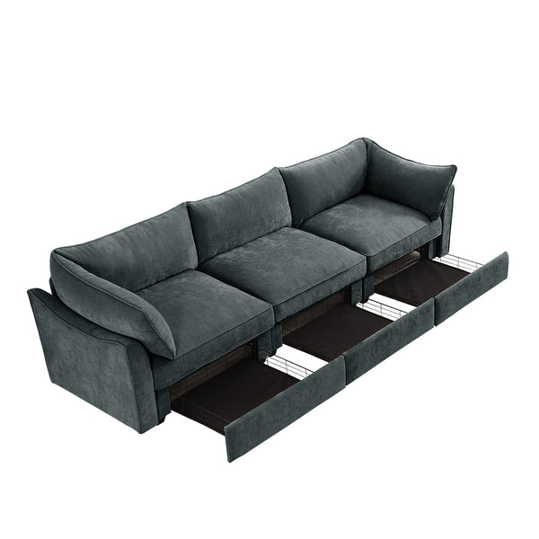 English Elm 3 Seater Sofa With Discreet Storage Drawers Under Each Seat For A Stylish, Clutter-Free Living Room W3041S00195