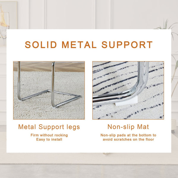 English Elm Table - Modern Luxurious Transparent Glass Dining Set With 6 Dark Gray Pu Chairs & Silver Legs W1151S04130-GIGA