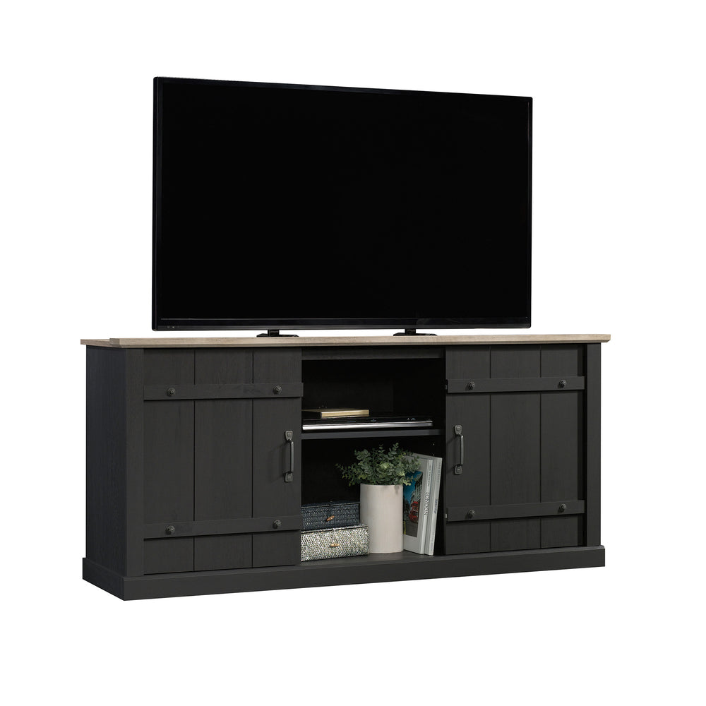 English Elm Credenza, Stylish Black Tv Stand For Up To 70" Tvs With Rustic Charm & Smart Storage Solutions B356P402772