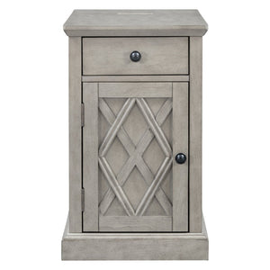 English Elm U-can Acacia Wood End Table with Usb Charging Station Drawer and Cabinet Storage Antique Gray N724P353565E