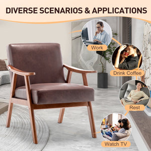 English Elm Mid-Century curved armchair with solid wood frame, extra-thick backrest, comfy lounge seat for home decor Dark Brown W2200P186179