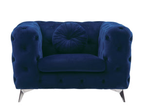 English Elm Atronia Blue Velvet Chair with Diamond Button Tufting, Pocket Coil Cushion, Hardwood Frame, 6" Legs B2726P255740