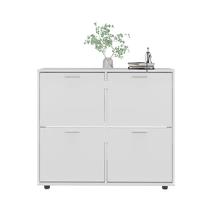 English Elm Shoe Modern 3‑Door Concealed Shoe Cabinet with 3 Shelves, Sturdy Legs, Compact Engineered Wood Storage White 47.64 L x 25.59 W x 4.72 H B097P350293