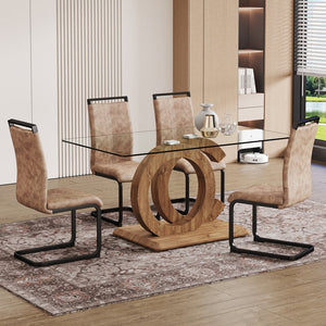 English Elm 1 Contemporary 5-Piece Dining Set With Tempered Glass Tabletop & 4 Brown Fabric Chairs For Home W1151S04027