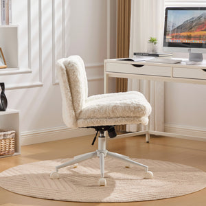 English Elm W26.4 Plush faux alpaca wide seat office chair with double cushion, 360° swivel, ergonomic chic design Cream W1143P369105