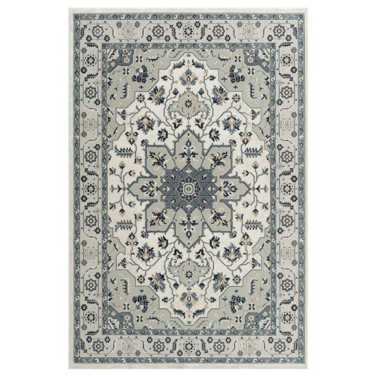 HomeRoots 5x7 Floral Polyester Area Rug in Gray and Ivory for Living Room Decor 721082