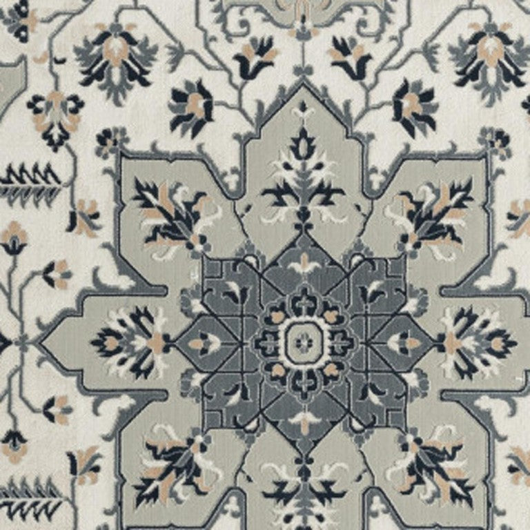 HomeRoots 5x7 Floral Polyester Area Rug in Gray and Ivory for Living Room Decor 721082