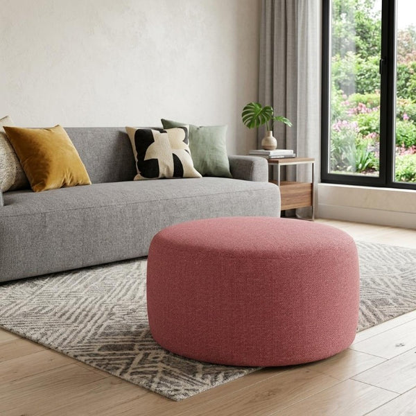 22 Inch Round Olefin Fabric Ottoman Pouf for Living Room Accent Seating Decor
