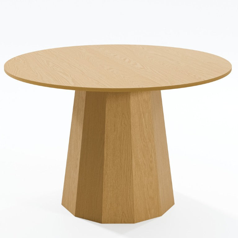 HomeRoots 46 Inch Oak Wood Round Dining Table with Pedestal Base for Casual Family Gatherings 721085