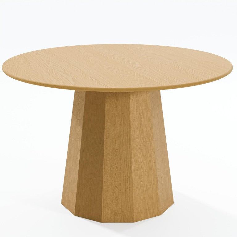HomeRoots 46 Inch Round Oak Wood Dining Table with Pedestal Base for Elegant Kitchen Gatherings 721086
